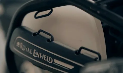 Close-up of a Royal Enfield tank badge