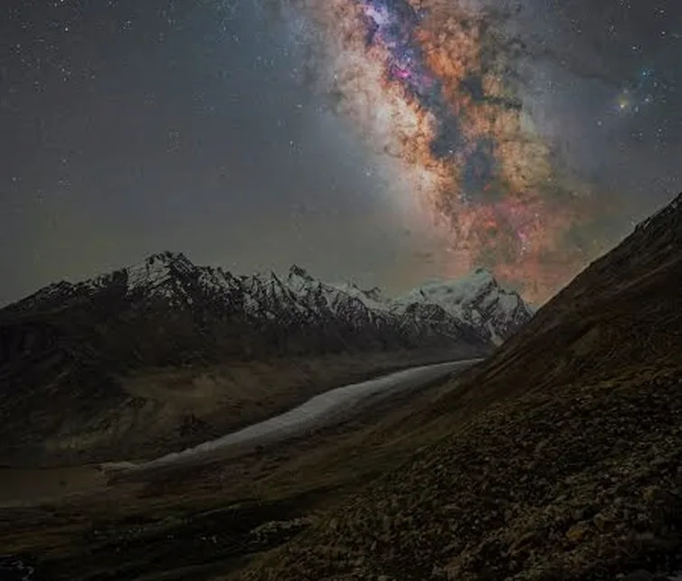 The Milky Way above a glacier valley in Ladakh